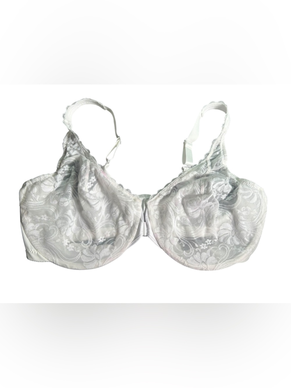 GLAMORISE white Front-Closure Stretch Lace WonderWire Bra 46D style  9243 NWOT